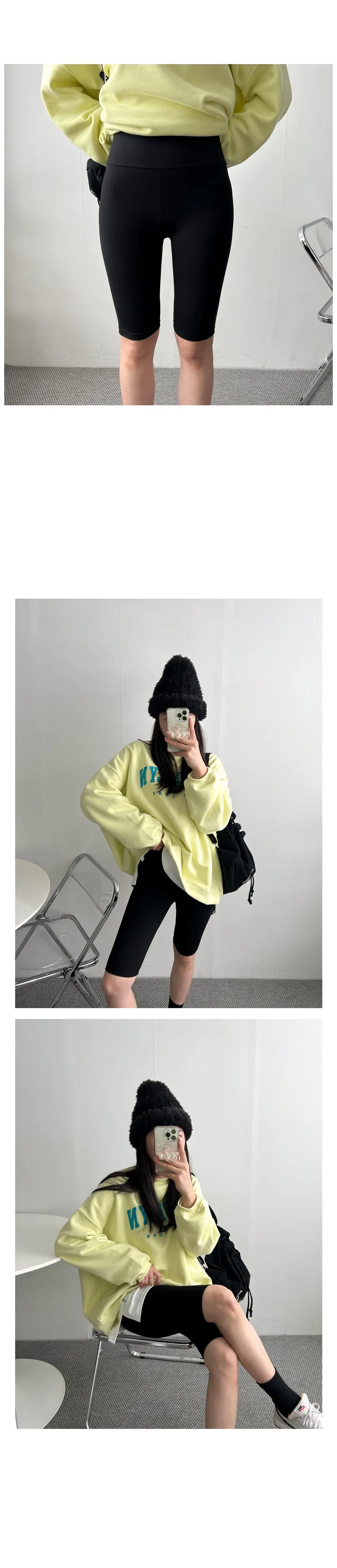 (FREE-2XL)기모 코트나 바이커 5부 레깅스 팬츠 스판 짱짱 싸이클 하이웨스트 무지 밴딩 반바지 마실룩 트레이닝 츄리닝 발열 하의 빅사이즈 상세 이미지 1