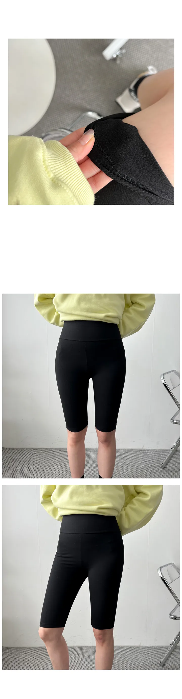 (FREE-2XL)기모 코트나 바이커 5부 레깅스 팬츠 스판 짱짱 싸이클 하이웨스트 무지 밴딩 반바지 마실룩 트레이닝 츄리닝 발열 하의 빅사이즈 상세 이미지 2