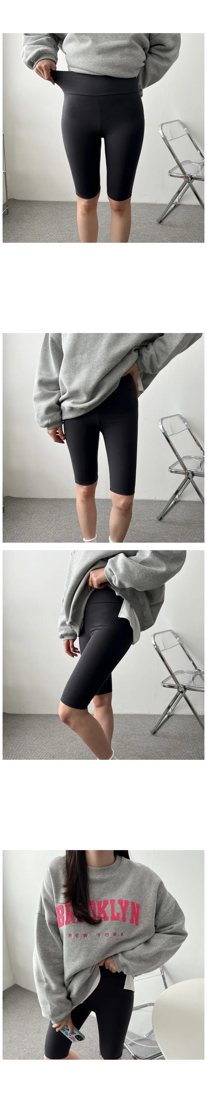 (FREE-2XL)기모 코트나 바이커 5부 레깅스 팬츠 스판 짱짱 싸이클 하이웨스트 무지 밴딩 반바지 마실룩 트레이닝 츄리닝 발열 하의 빅사이즈 상세 이미지 8