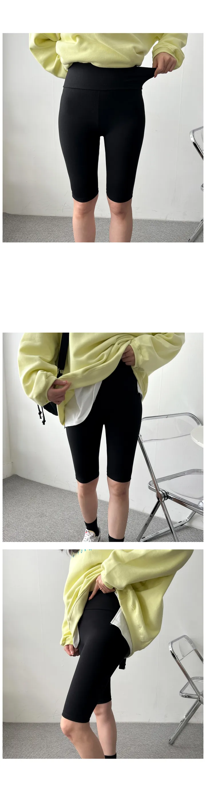 (FREE-2XL)기모 코트나 바이커 5부 레깅스 팬츠 스판 짱짱 싸이클 하이웨스트 무지 밴딩 반바지 마실룩 트레이닝 츄리닝 발열 하의 빅사이즈 상세 이미지 4