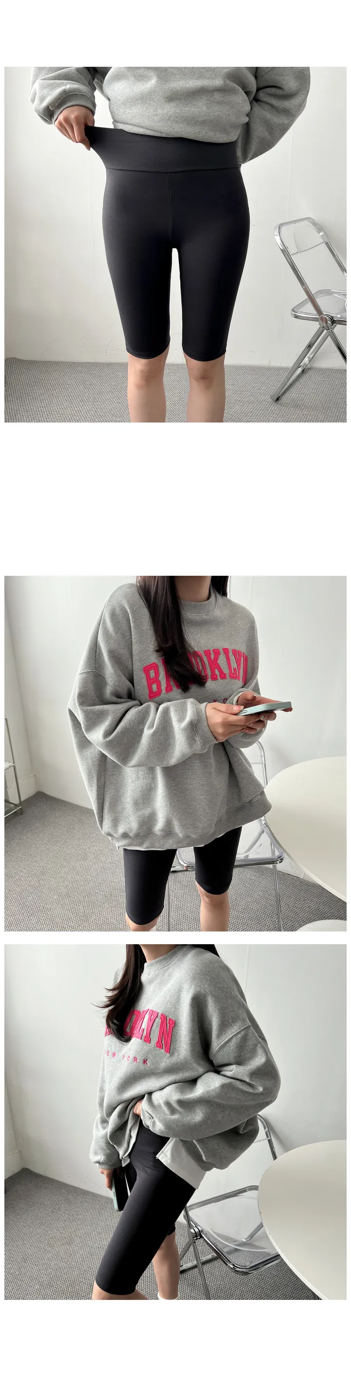 (FREE-2XL)기모 코트나 바이커 5부 레깅스 팬츠 스판 짱짱 싸이클 하이웨스트 무지 밴딩 반바지 마실룩 트레이닝 츄리닝 발열 하의 빅사이즈 상세 이미지 5