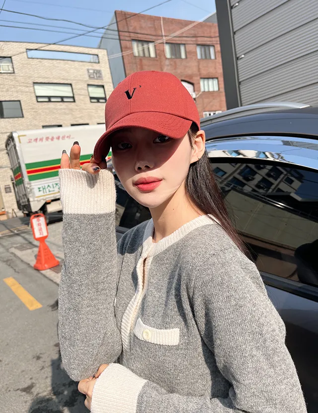 [묶음할인]심플 V 데일리 로고 깊이감깊은 대두 볼캡 연예인 모자 6color 상세 이미지 5