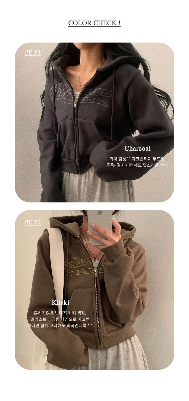 [재진행/국내제작!] 일러스트 프린팅 기모 크롭 후드집업 - 2color 상세 이미지 3