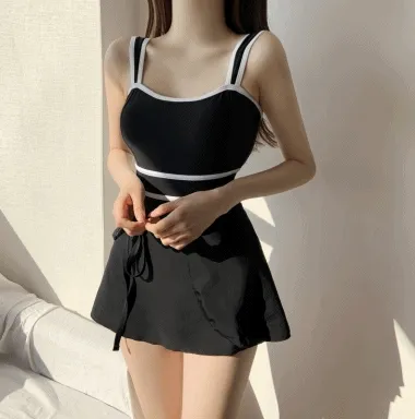 (당일출고) 프렌치무드 감성 2PCS 배색 모노키니 스커트세트 수영복 비키니 빅사이즈 큰사이즈 66사이즈 77사이즈 플러스사이즈 상세 이미지 1