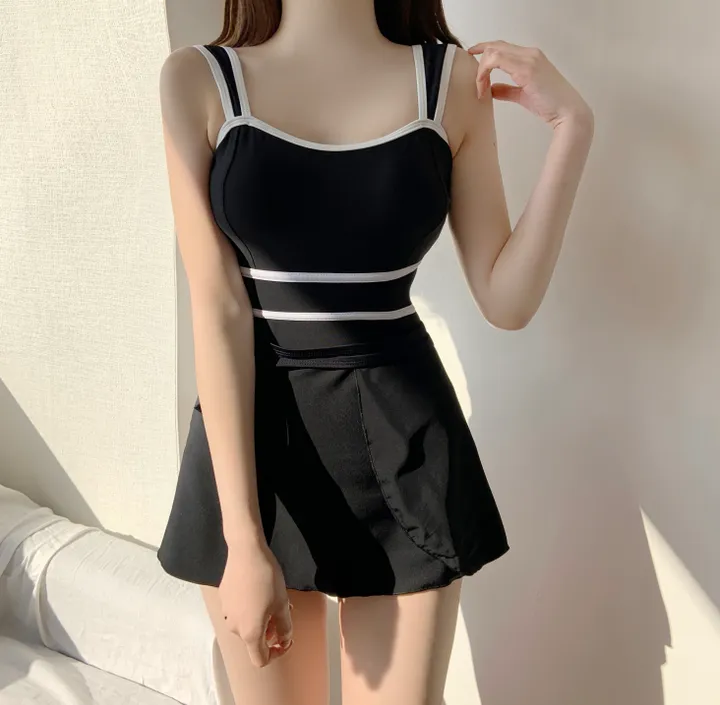 (당일출고) 프렌치무드 감성 2PCS 배색 모노키니 스커트세트 수영복 비키니 빅사이즈 큰사이즈 66사이즈 77사이즈 플러스사이즈 상세 이미지 4