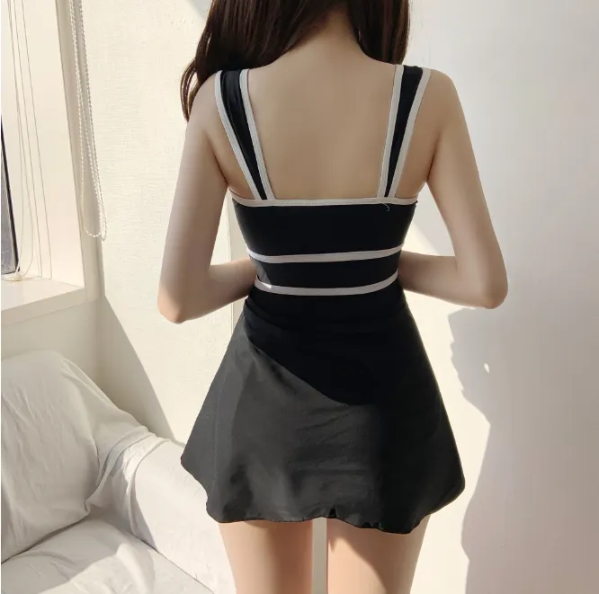 (당일출고) 프렌치무드 감성 2PCS 배색 모노키니 스커트세트 수영복 비키니 빅사이즈 큰사이즈 66사이즈 77사이즈 플러스사이즈 상세 이미지 5