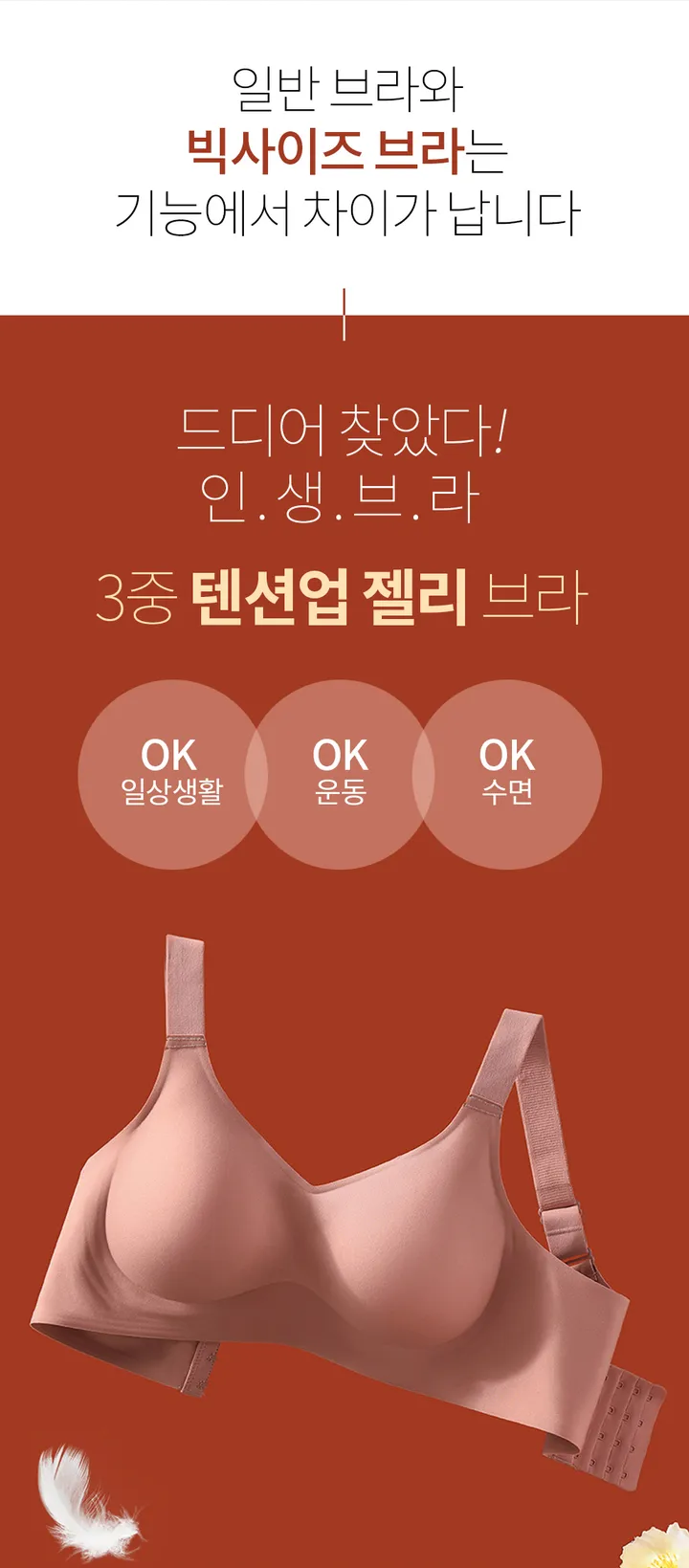 탱글쫀쫀! 3중 텐션업 젤리 브라 심리스 노와이어 빅사이즈가능 처진가슴 큰가슴 보정 운동 상세 이미지 13