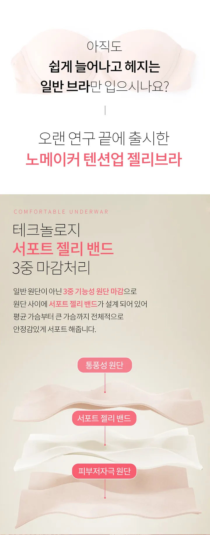 탱글쫀쫀! 3중 텐션업 젤리 브라 심리스 노와이어 빅사이즈가능 처진가슴 큰가슴 보정 운동 상세 이미지 14