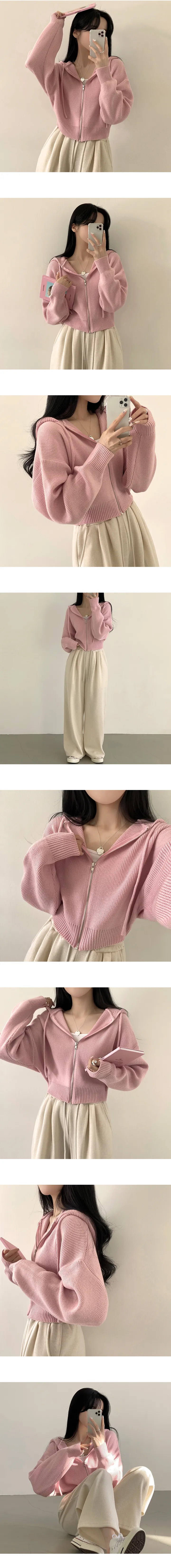 [꾸안꾸/러블리무드~] 파스텔톤, 아방핏 후드 집업 크롭 니트가디건 (6color) 상세 이미지 4