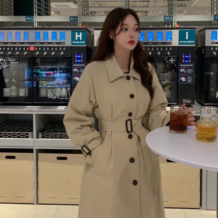 [분위기갑🌼여리핏] 벨트set 루즈핏 롱 트렌치 코트 싱글 카라 바바리 간절기 아우터 바바리 자켓 아이보리 라이트베이지 블랙 봄 간절기 꽃놀이룩 상세 이미지 4