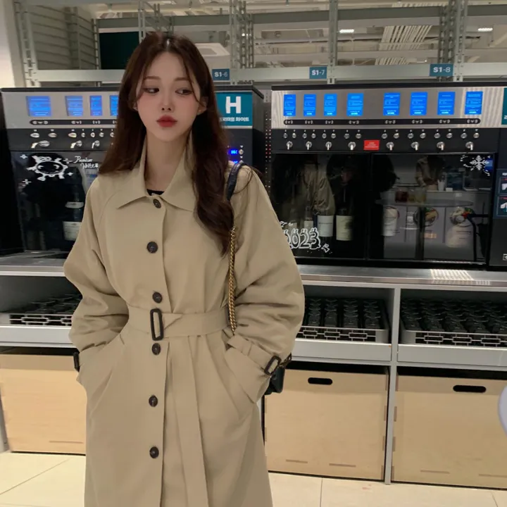 [분위기갑🌼여리핏] 벨트set 루즈핏 롱 트렌치 코트 싱글 카라 바바리 간절기 아우터 바바리 자켓 아이보리 라이트베이지 블랙 봄 간절기 꽃놀이룩 상세 이미지 13