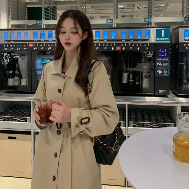 [분위기갑🌼여리핏] 벨트set 루즈핏 롱 트렌치 코트 싱글 카라 바바리 간절기 아우터 바바리 자켓 아이보리 라이트베이지 블랙 봄 간절기 꽃놀이룩 상세 이미지 3