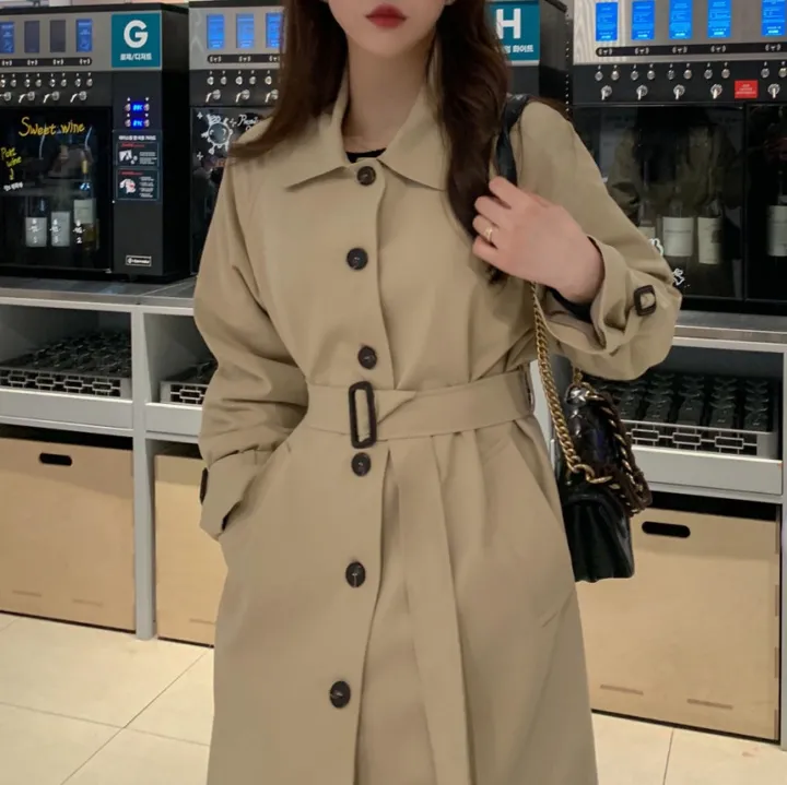 [분위기갑🌼여리핏] 벨트set 루즈핏 롱 트렌치 코트 싱글 카라 바바리 간절기 아우터 바바리 자켓 아이보리 라이트베이지 블랙 봄 간절기 꽃놀이룩 상세 이미지 45