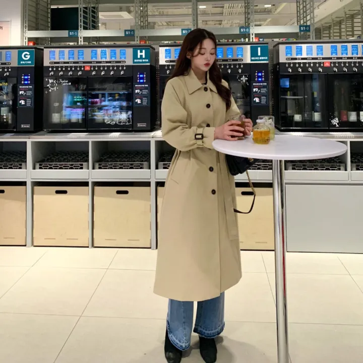 [분위기갑🌼여리핏] 벨트set 루즈핏 롱 트렌치 코트 싱글 카라 바바리 간절기 아우터 바바리 자켓 아이보리 라이트베이지 블랙 봄 간절기 꽃놀이룩 상세 이미지 14