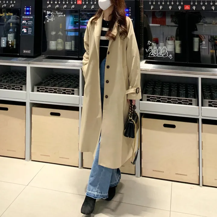 [분위기갑🌼여리핏] 벨트set 루즈핏 롱 트렌치 코트 싱글 카라 바바리 간절기 아우터 바바리 자켓 아이보리 라이트베이지 블랙 봄 간절기 꽃놀이룩 상세 이미지 16