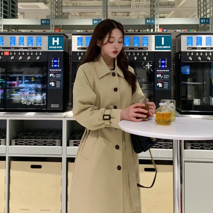 [분위기갑🌼여리핏] 벨트set 루즈핏 롱 트렌치 코트 싱글 카라 바바리 간절기 아우터 바바리 자켓 아이보리 라이트베이지 블랙 봄 간절기 꽃놀이룩 상세 이미지 7