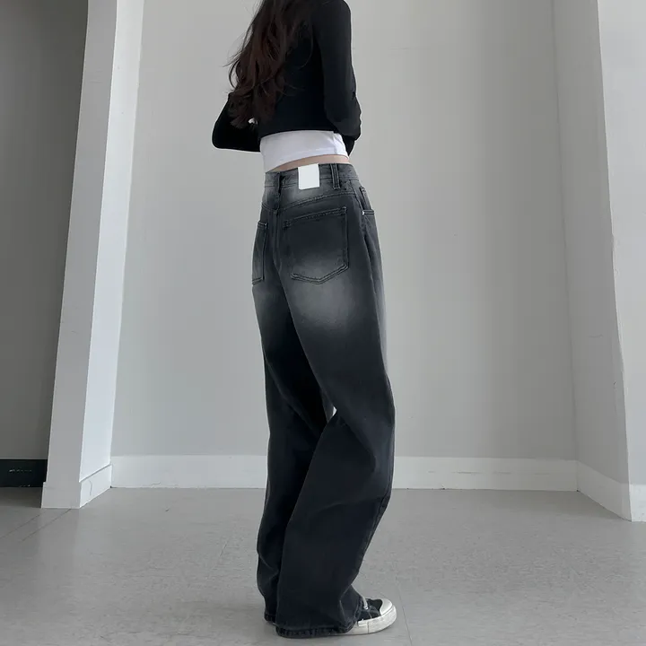 시즈니 블랙 무채색 워싱 와이드 데님 팬츠 상세 이미지 4