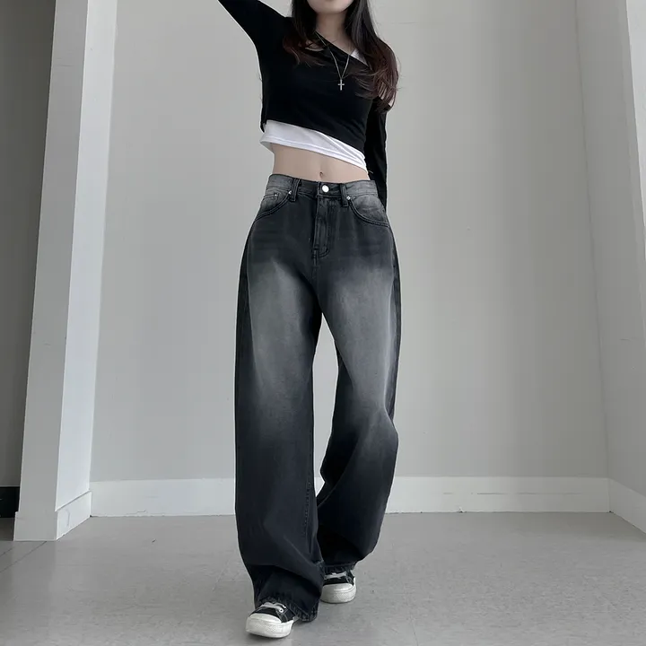 시즈니 블랙 무채색 워싱 와이드 데님 팬츠 상세 이미지 7