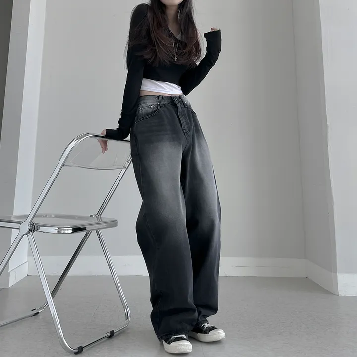 시즈니 블랙 무채색 워싱 와이드 데님 팬츠 상세 이미지 9