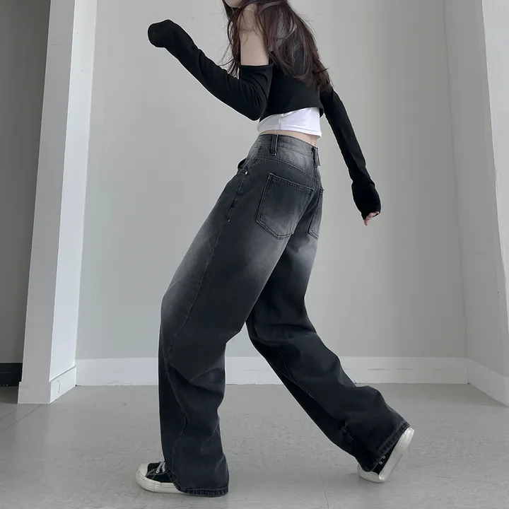 시즈니 블랙 무채색 워싱 와이드 데님 팬츠 상세 이미지 6