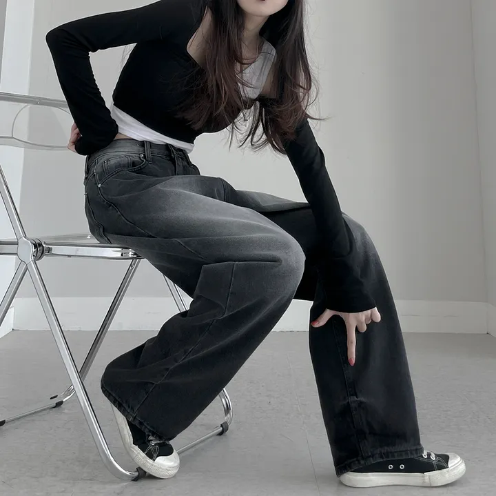 시즈니 블랙 무채색 워싱 와이드 데님 팬츠 상세 이미지 10