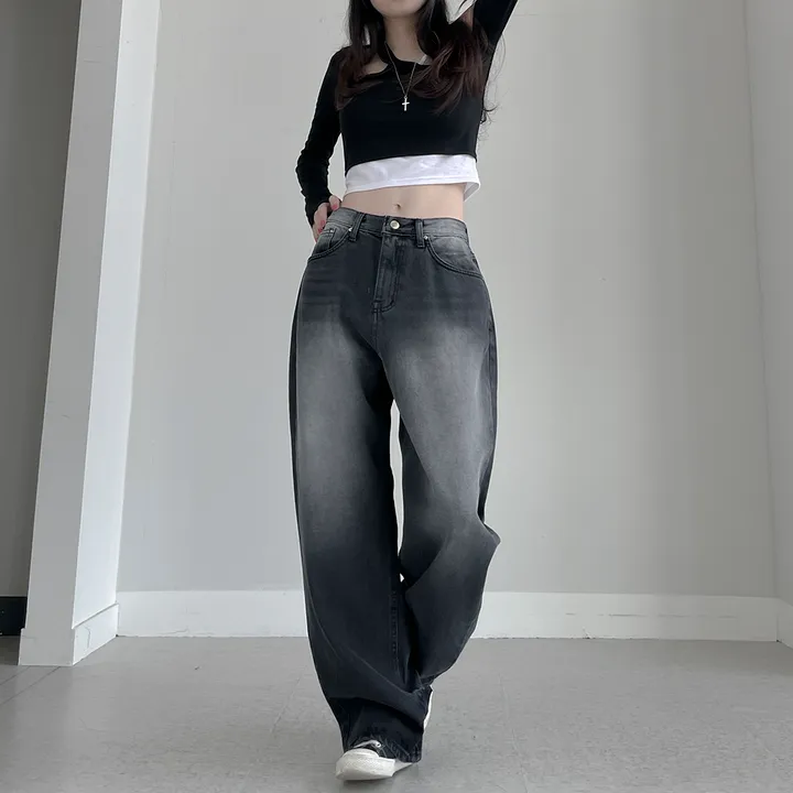 시즈니 블랙 무채색 워싱 와이드 데님 팬츠 상세 이미지 19