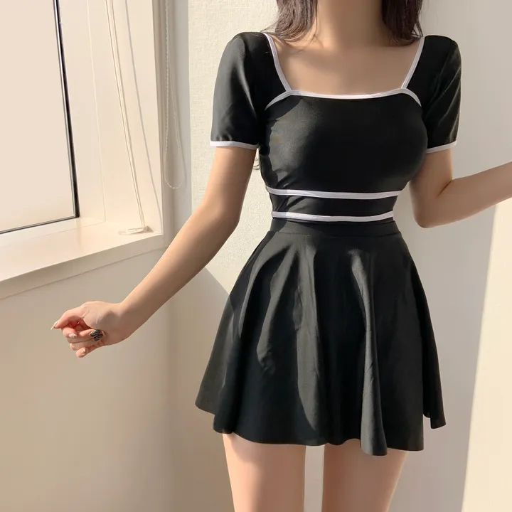 (당일출고) 프렌치무드 감성 2PCS 배색 모노키니 스커트세트 수영복 비키니 빅사이즈 큰사이즈 66사이즈 77사이즈 플러스사이즈 상세 이미지 9