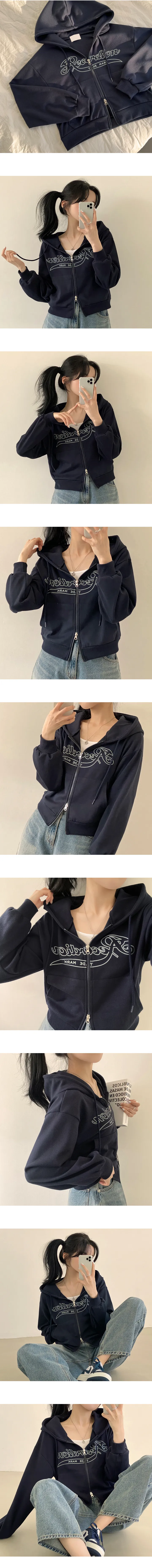 [빈티지/Y2K무드] 꾸안꾸, 투웨이 레터링 크롭 후드집업 (3color) 상세 이미지 4