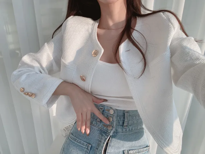 (어깨패드) 간절기 데일리 트위드 크롭 자켓 상세 이미지 9