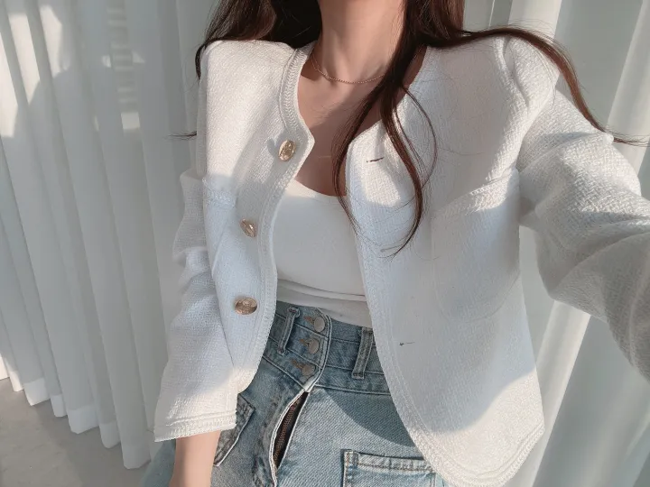 (어깨패드) 간절기 데일리 트위드 크롭 자켓 상세 이미지 11