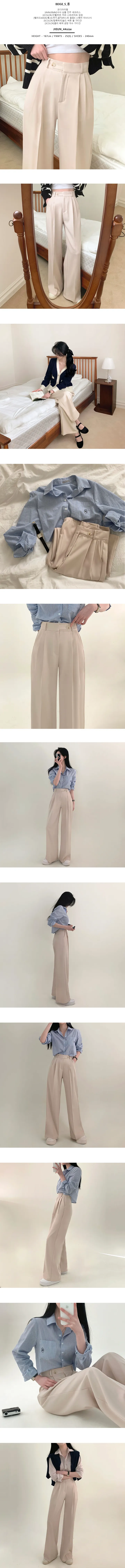 [숏,미디,롱/5size]원버튼 핀턱 와이드 슬랙스 상세 이미지 3