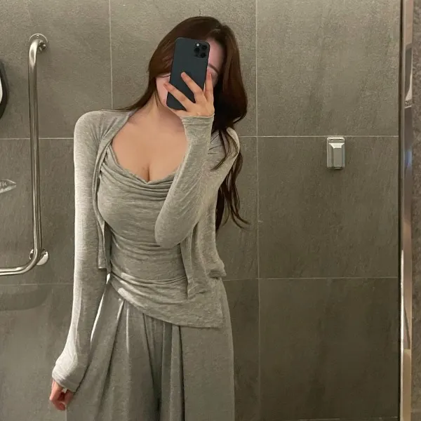 누적8천! *당일출고* [컬러추가,7부소매추가] 실키 드레이프 나시 가디건 세트 상세 이미지 5