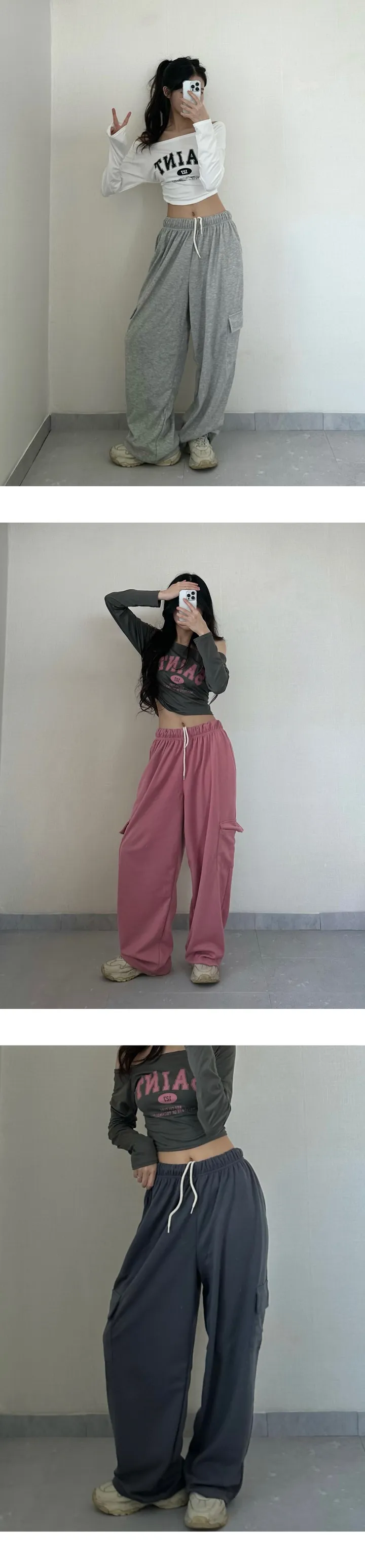 일부당일!  [ 기모.ver추가❗2개 묶음할인❗,최저가,국내제작 퀄보장,남녀공용] 힙 카고 와이드 밴딩바지 트레이닝 바지(롱,카고팬츠,츄리닝,와이드,잠옷) 상세 이미지 3
