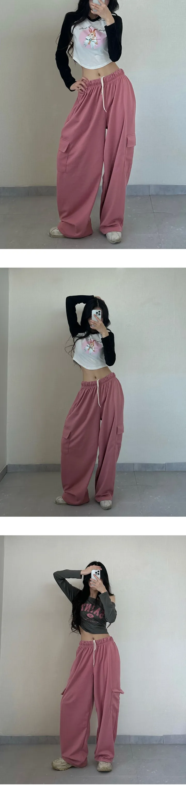 일부당일!  [ 기모.ver추가❗2개 묶음할인❗,최저가,국내제작 퀄보장,남녀공용] 힙 카고 와이드 밴딩바지 트레이닝 바지(롱,카고팬츠,츄리닝,와이드,잠옷) 상세 이미지 5