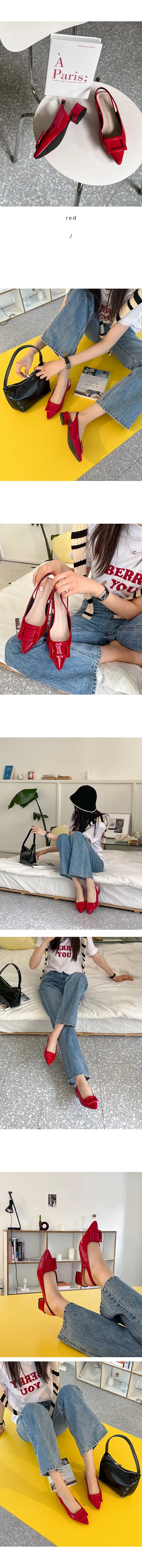 [자체제작/당일발송] 라멜라 버클 스틸레토 슬링백(4cm) 상세 이미지 4