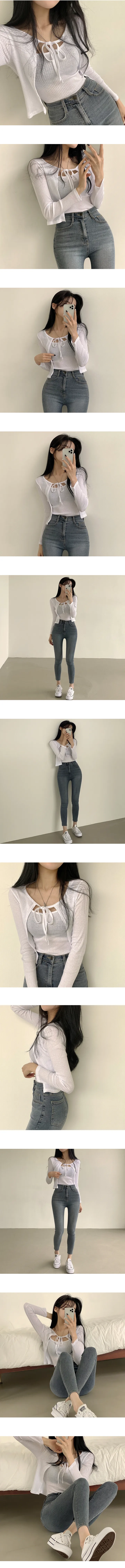 [러블리/여성스러움] 말라보이는, 골지 리본 크롭 긴팔가디건 + 나시 투피스 세트 (3color) 상세 이미지 3