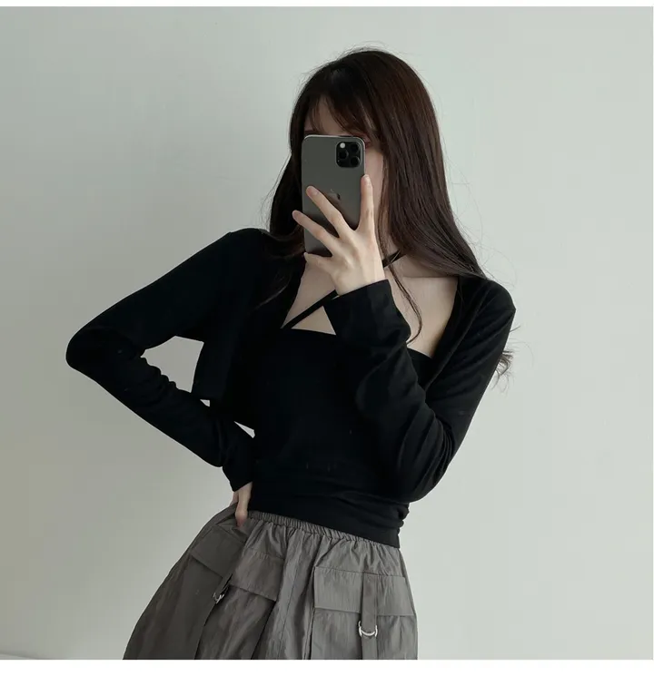 [세트가격/섹시큐트] 사선끈 브라탑+미니 볼레로 가디건 set(2color) 핑크래빗 상세 이미지 22