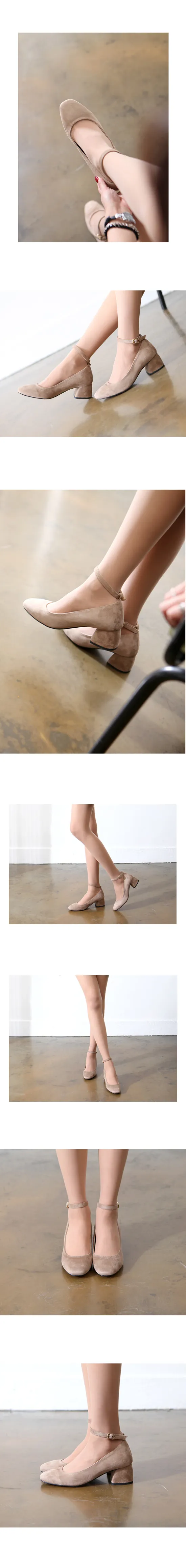 국내제작 스웨이드 메리제인 미들힐 베이지 상세 이미지 4