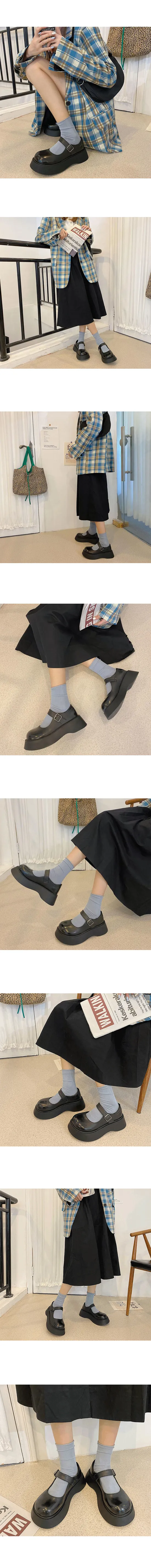 메리제인 통굽 로퍼 미들힐 구두 상세 이미지 2
