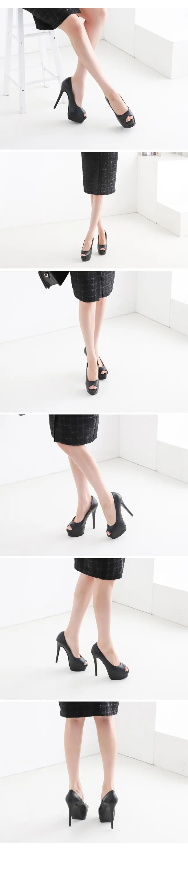 국내제작 토오픈 가보시 킬힐 구두 14cm 베이지 상세 이미지 3