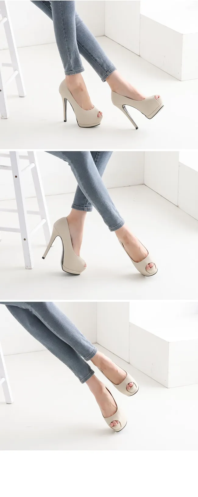 국내제작 토오픈 가보시 킬힐 구두 14cm 베이지 상세 이미지 5
