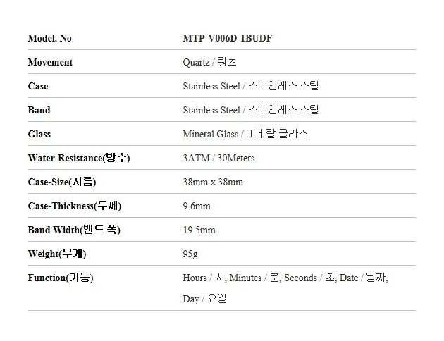 카시오 MTP-V006D-1BUDF (MTP-V006D-1B) 아날로그 수능 학생 남성 메탈시계 상세 이미지 4