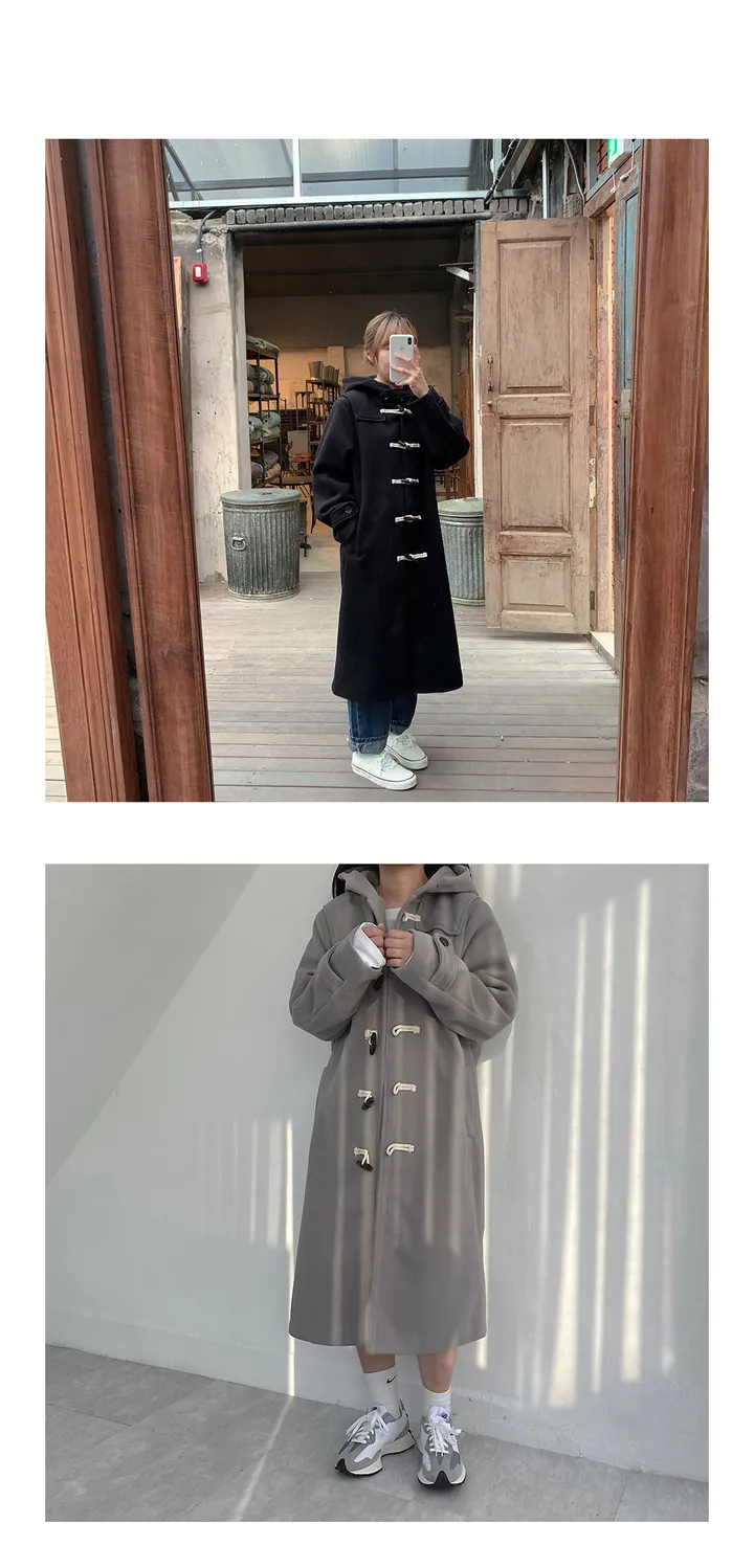 당일발송 [숏&롱] 취향에따라, 모노 후드 롱 떡볶이 코트 (블랙,그레이) 상세 이미지 1